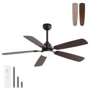 52-in Classic Indoor Ceiling Fan - Dimmable Light, 6-Speed DC Motor, 5 MDF Blades, Remote Control, Timer, Flat-Sloped Ceiling Compatible, Reverse Mode