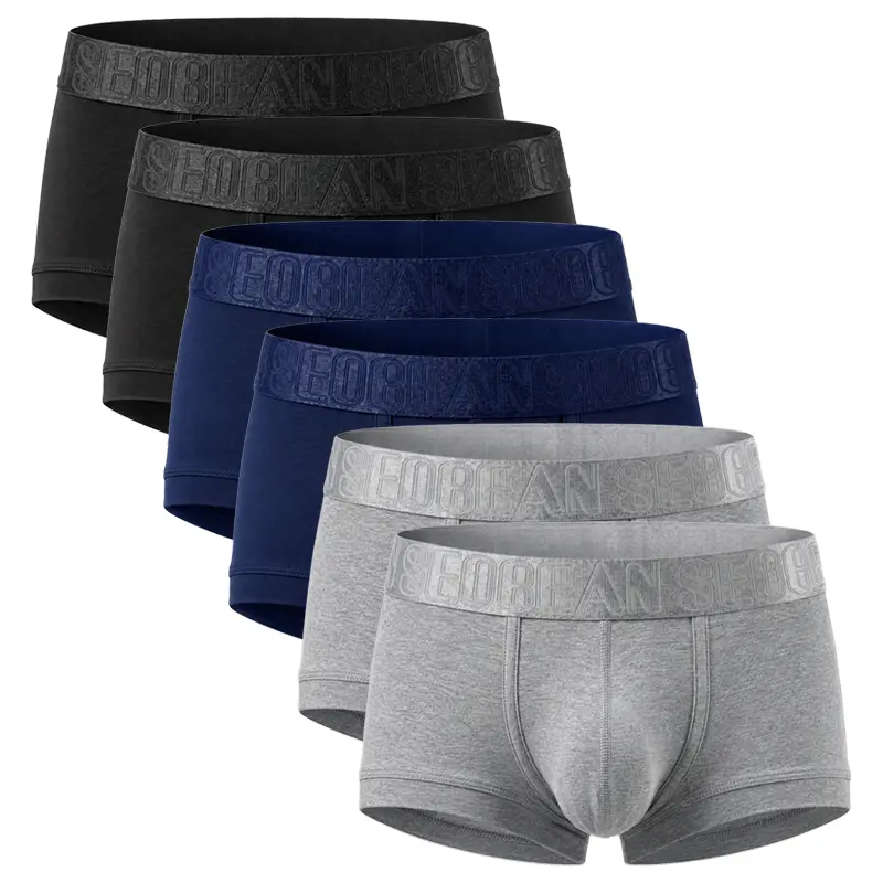 SEOBEAN 3 Pack/6 Pack Men’s Soft Cotton Stretch Boxer Briefs, Comfortable Short Trunks Underwear with Contoured Pouch and Wide Elastic Logo Waistband-220208