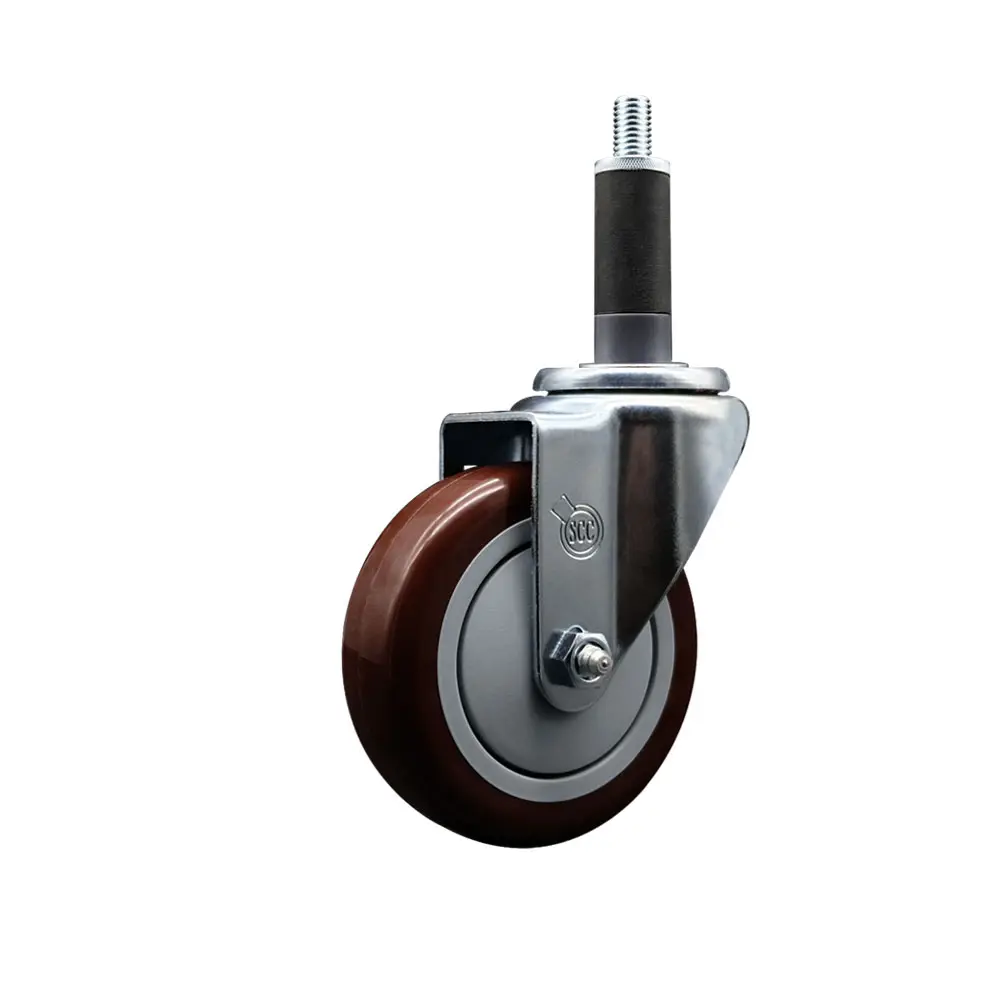 Service Caster SCC-EX20S414-PPUB-MRN-1 Polyurethane Expanding Stem Swivel Type Caster, 4 in. Maroon Wheel, 1 in. Stem, Bright Zinc Plated Finish, 350lb Capacity for Shop Projects, Work Tables