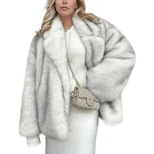 Women’s Faux Fur Coat – Fluffy Lapel Furry Jacket, Long Sleeve, Shaggy Long Coat, Warm Winter Outerwear