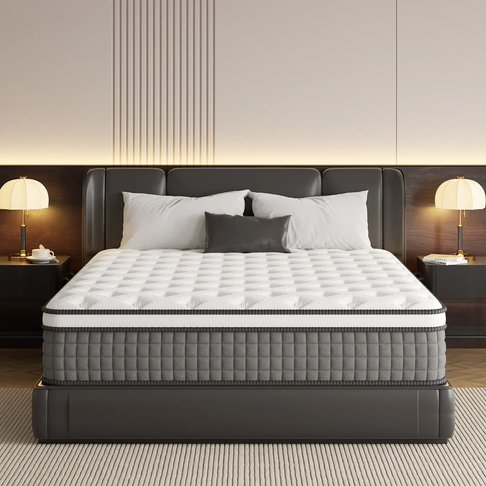 King 12 Inch Gel Memory Foam Hybrid Mattress, Individually Wrapped Pocket Springs, Mattress in a Box, Fiberglass Free, Medium Firm Mattress for Cool Sleep & Back Support