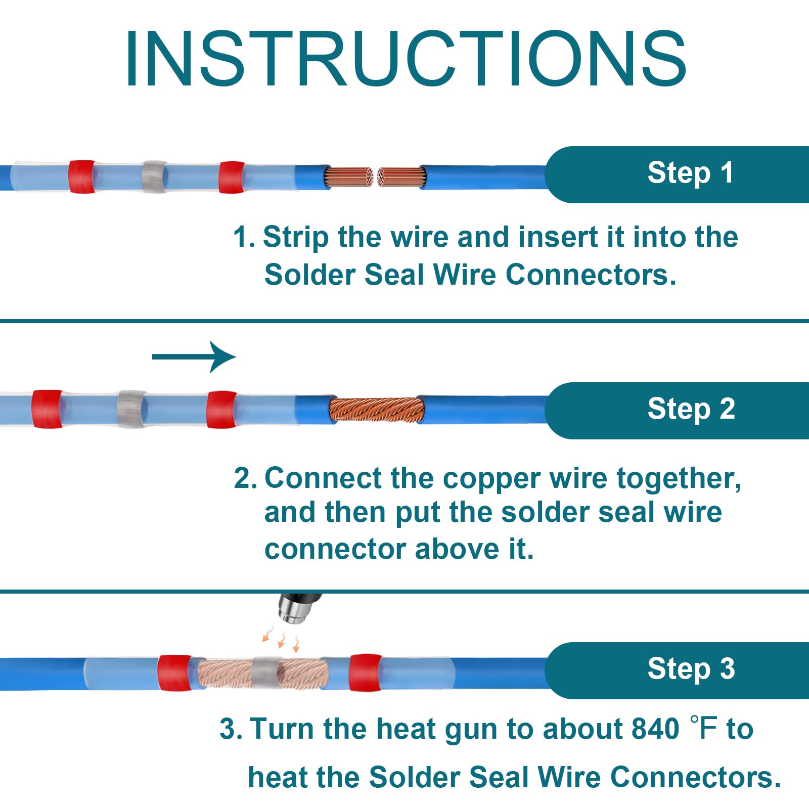 300PCS Solder Seal Wire Connectors, Heat Shrink Butt Connectors, Waterproof and Insulated Electrical Wire Terminals, Butt Splice
