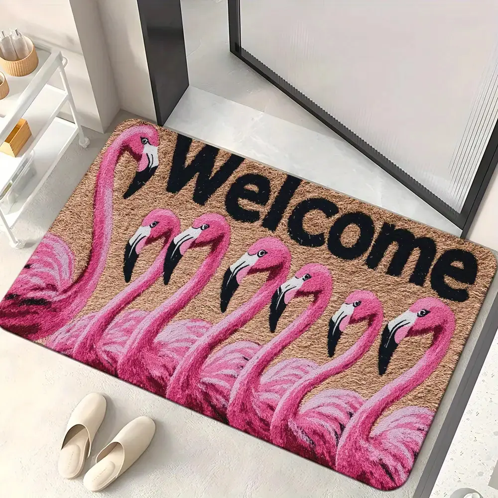 1pc Flamingo Welcome Mat- Non-Slip Absorbent Microfiber Mat, Pink Flamingo Design, Suitable for Entrance, Bathroom, Bedroom, Living Room, Camping and Yoga, Flamingo Decoration, Yoga Practice Mat, Flamingo Doormat, Pink Flamingo Decoration, Solid