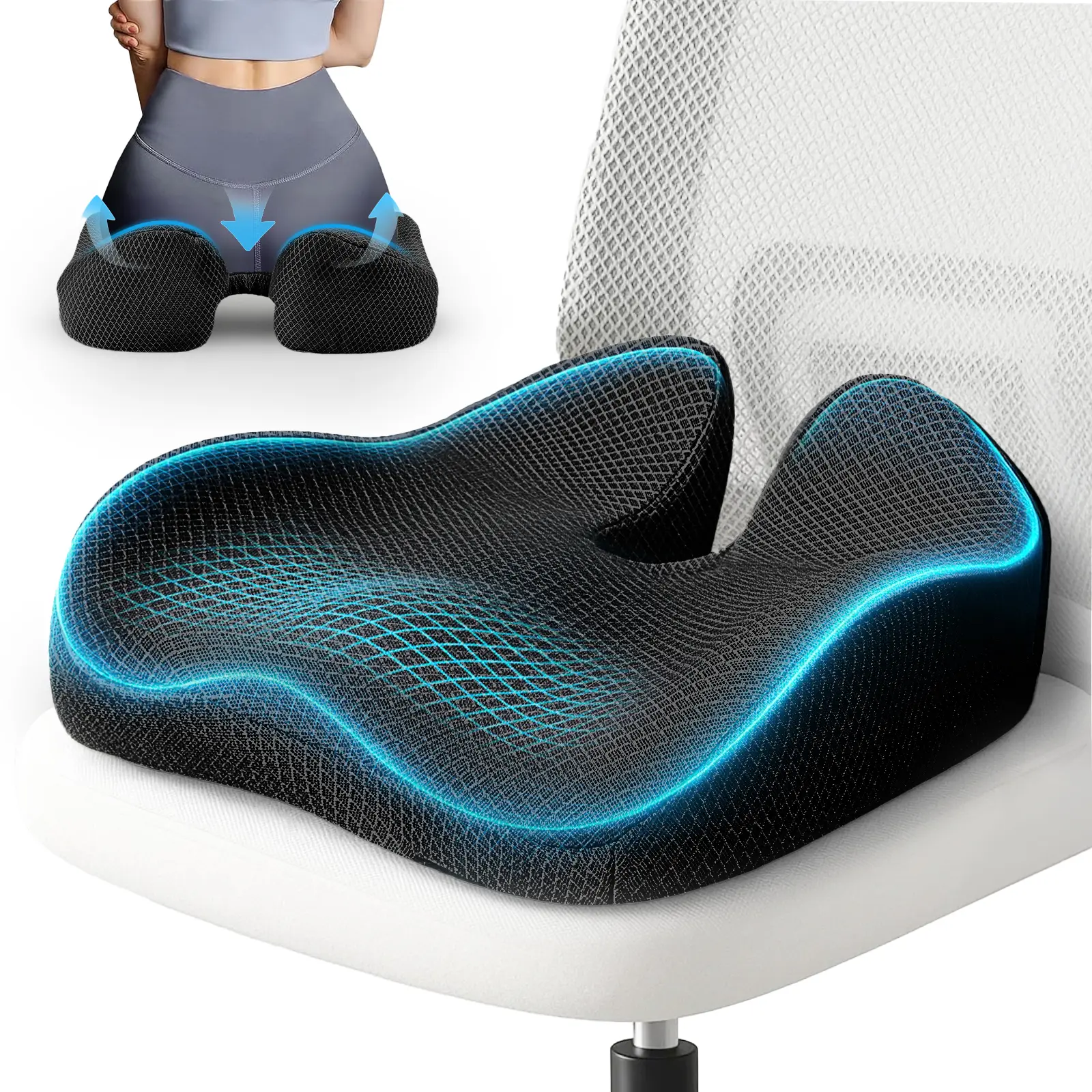 SYTOPIA Padded Seat Cushion - 19"x17" Extra Large U-Cutout Memory Foam, Mesh Fabric Cover, Pressure Relief for Tailbone Sciatica Back Pain, Washable Home Office Furniture Booster Pad for Sitting, Driving summerwins,summerwins