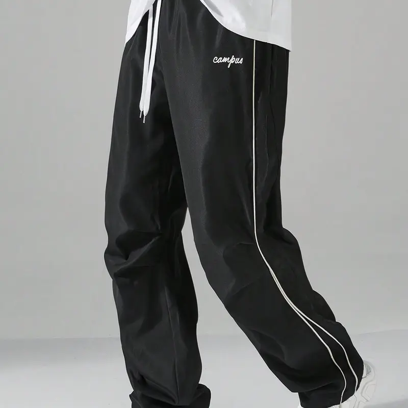 URMCZ Male Polyester Loose-Fitting Casual All-Seasons Active Running Pants - Straight Leg, Breathable Lightweight Side Striped Long Pants for Daily Workouts, Outdoor Hiking