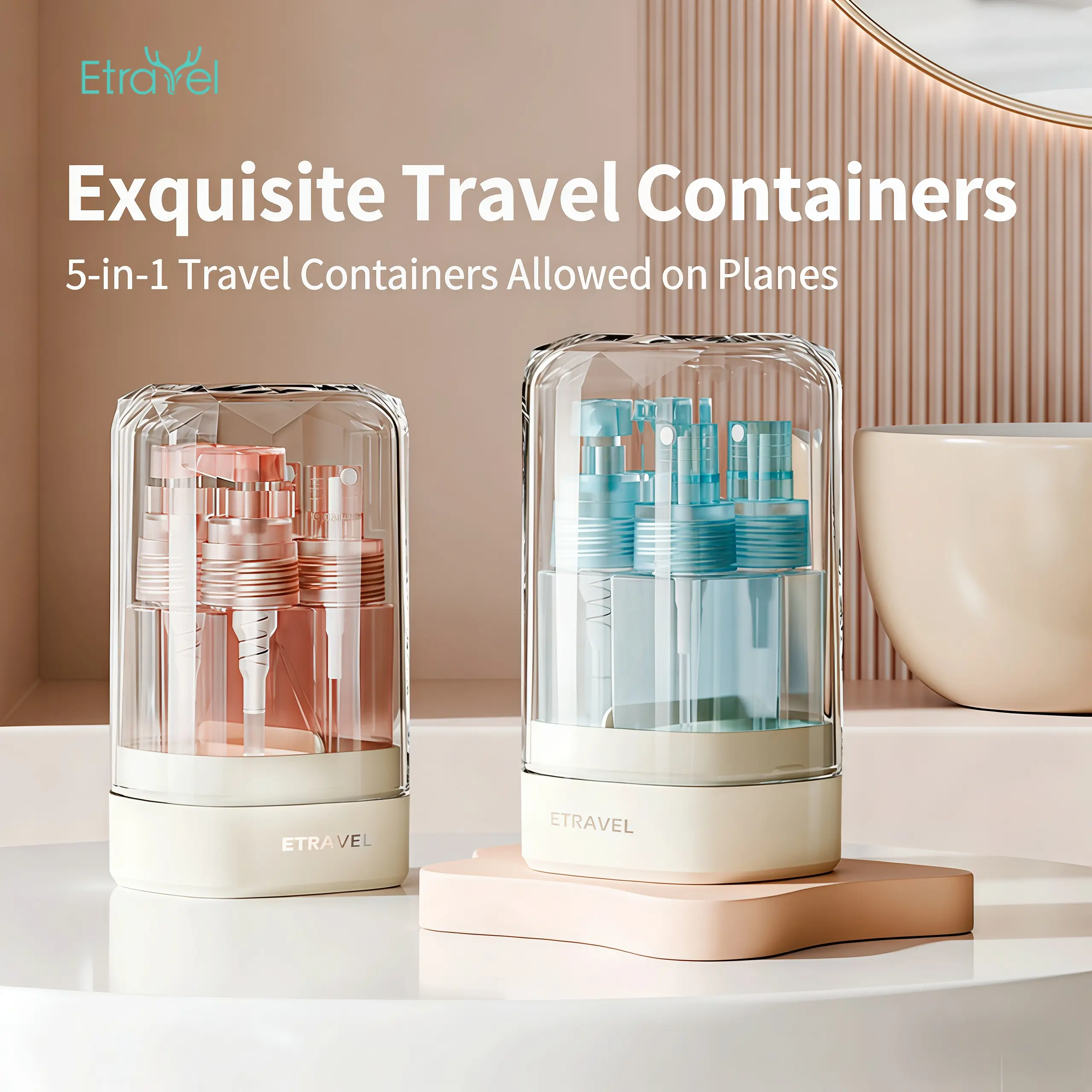 Etravel 5-in-1 Leak-Proof Waterproof Squeezable Plastic Soap Dispenser Bottles Set - 35ml Compact Easy Carrying Toiletry Storage Containers for 4 Toiletries, Bathroom Home Supplies, Soap Container