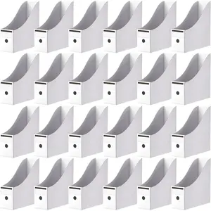 24 Pcs Cardboard Magazine File Holder Organizer Foldable Desk File Organizer Box Book Bin Papers Storage Folder with Label for School Classroom Office Supplies Classic White