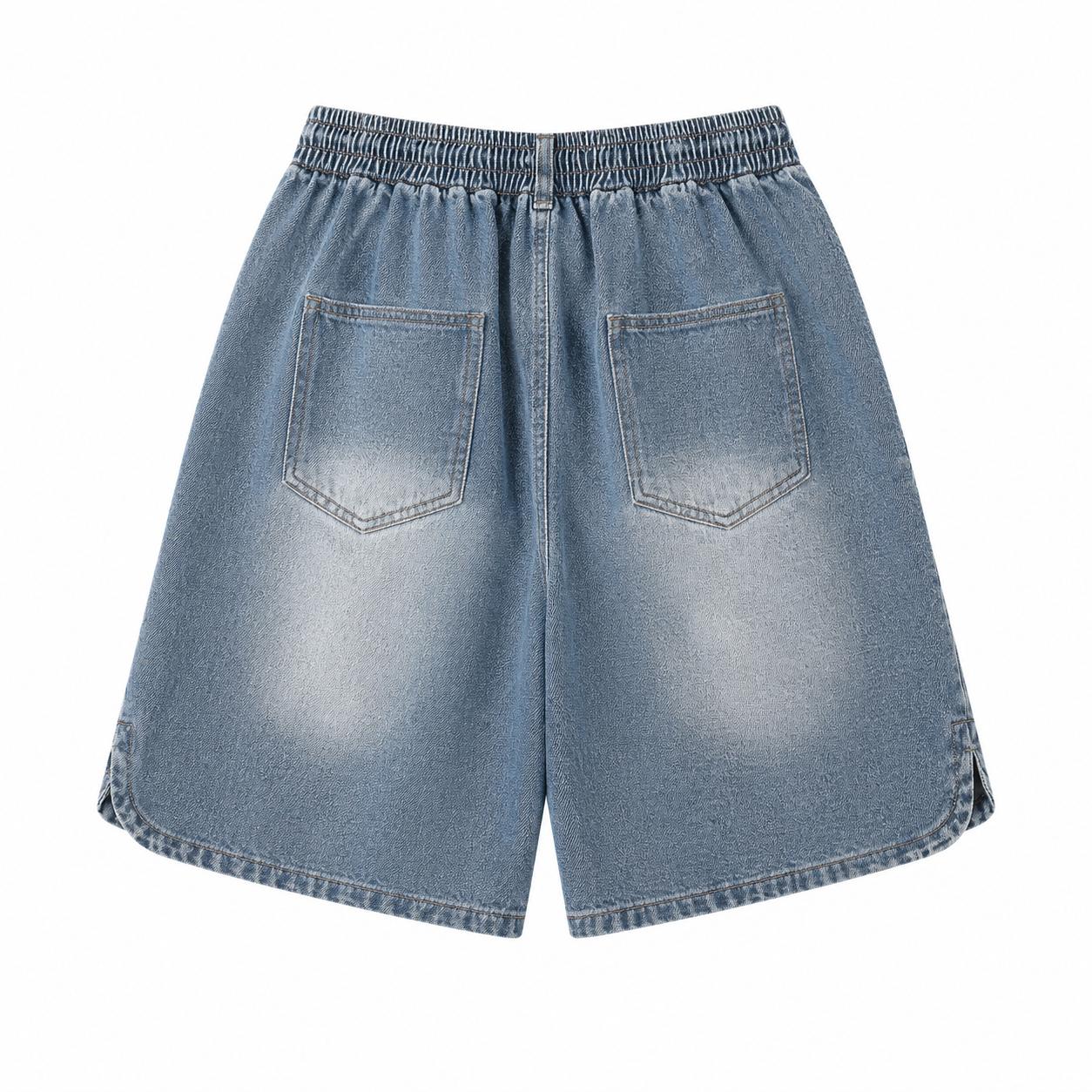Men&rsquo;s Starry Sky Pattern Mid-Length Denim Shorts &mdash; Lightweight for Summer, Loose Straight Fit, Trendy Retro Style, Versatile Casual Design