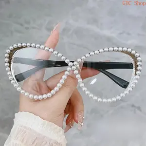 Diamond Decor Cat Eye Fashion Glasses for Women, Trendy Stylish Daily Eyewear, Clear Optical Lenses, Elegant Thin Frame Structure, Anti UV Blue Light Blocking Eye Protection, Office Working Study Indoor Casual Daily Wear summerwins