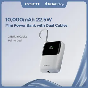 PISEN-Sunny Power 22.5W With Two build-in Cables 10000mAh Mini Power Bank 22.5W PD USB C In & Out Fast Charging, External Battery Pack with 6 Output & 2 Input, Travel Phone Charger for iPhone 17/16/15/14/13/12, Android