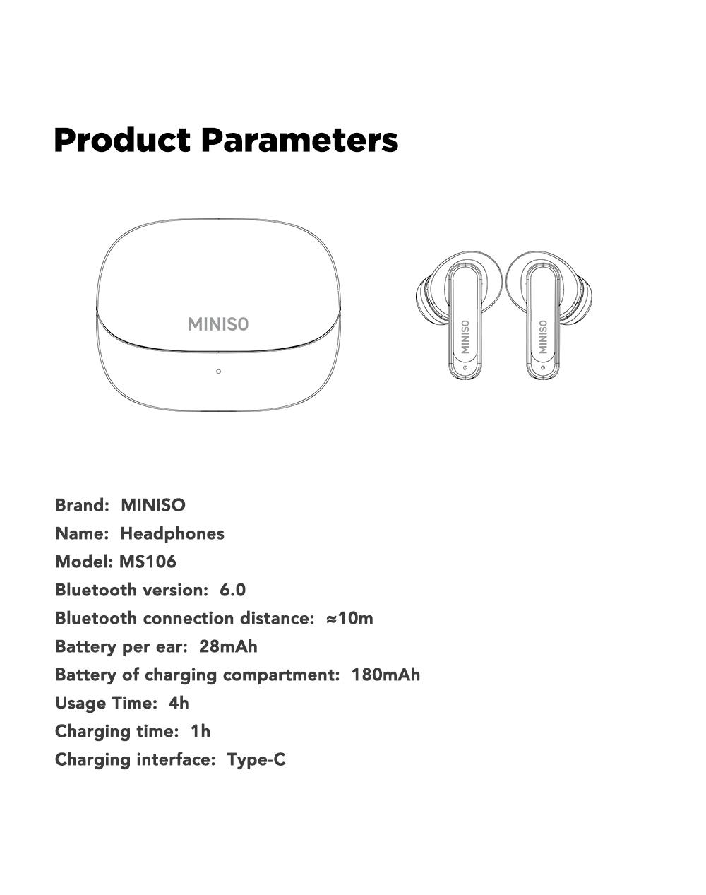 【Buy 1 Get 1 Gift Free】MINISO X30 OWS Open Ear Bluetooth Earbuds, MS106 Wireless Earbuds Bluetooth 6.0 Earphones, In Ear Earbuds, HIFI Sound Quality IPX5 Waterprooof 35Hours Play time Wireless Headphones Touch Control Built-in Mic Hearphones