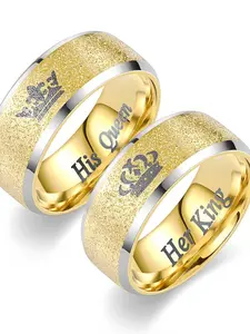 Elegant 8mm Stainless Steel King and Queen Couple Rings, Wedding Promise Rings, Crown Design for Commitment, Retro Style Jewelry for Engagement and Anniversary Gifts