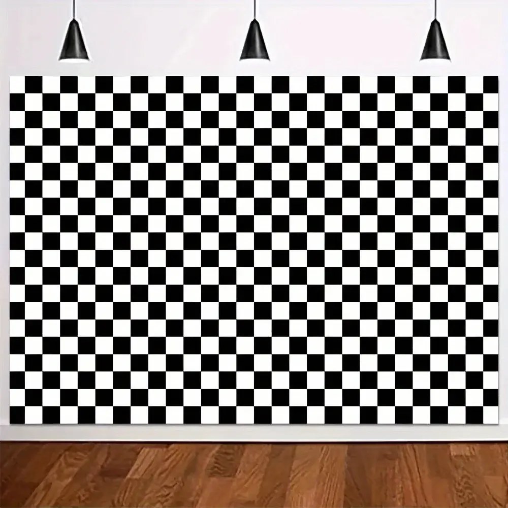 Black and White Checkered Texture Birthday Party Backdrop Racing Themed Birthday Party Decor Banner Photography Background