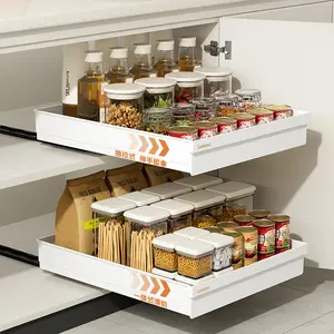 Kitchen Drawer Pull-Out Cabinet Storage Rack, Telescopic Slide Rail, Under Sink Storage, Bowl Plate Spice Organizer Box
