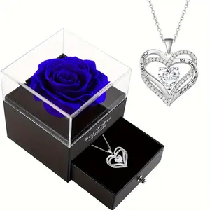 A fashionable inscription heart-shaped necklace with a bear rose gift box for your wife, mom, girlfriend, suitable for Christmas gifts, Valentine's Day, Thanksgiving, Mother's Day, birthdays
