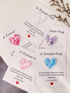 5-Piece Portable Heart Figurine Set with Inspirational Pocket Hug Cards, Perfect Gift for Family and Friends, Healing Meditation Accessory, Party Favor