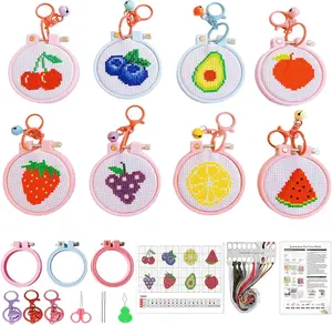 8 Pack Fruit Cross Stitch Kits,Stamped Cross Stitch Kits for Beginners Kids,Embroidery Kit for Beginners,11CT Cross Stitch Arts and Crafts for Kids Adults with Frame
