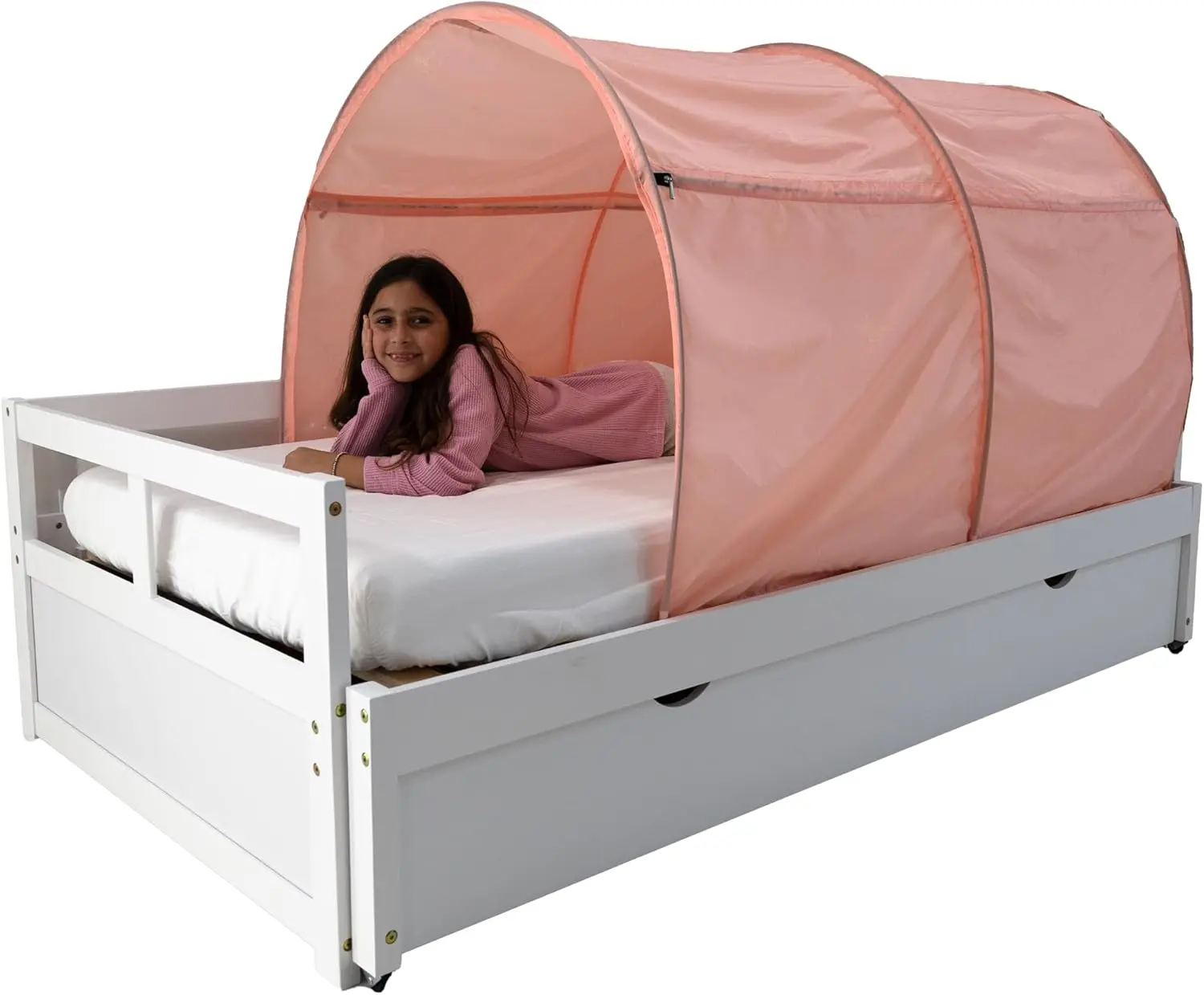 AIR FORT Original DreamFort - Pop Up Portable Full Bed Canopy - Glow in The Dark Stars (Pretty in Pink, Twin)