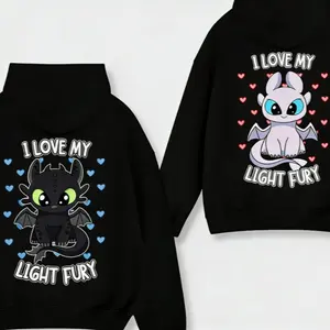 Funny Matching Couple Hoodies “I Love My Light Fury & Night Fury” – Trendy Cartoon Style Cotton Sweatshirts, Cozy Fall Winter Outfit, Casual Party Streetwear, Couples Gift for Lovers His & Hers