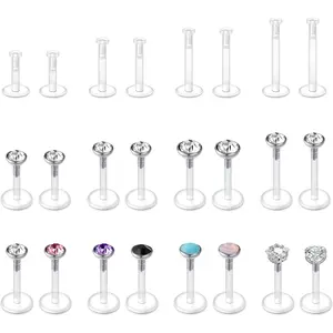 16G 24Pcs Clear Lip Labret Medusa Piercing Studs Jewelry Flat Plastic Back Lip Rings Retainer Push Fit Bioflex Piercing for Monroe Ashelry Tragus Helix 6mm 8mm 10mm 12mm for Work