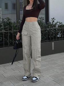 women's plain high rise cargo pants, casual basic baggy minimalist loose street high waist straight leg trousers, pants for women, ladies summer bottoms for daily wear, womenswear, aesthetic summer bottoms, casual outdoor pants