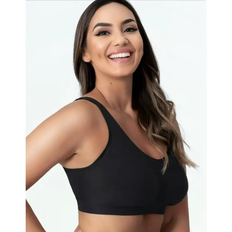 Women's Seamless Shaper Bra, Plus Size Full Coverage Bralette in Nylon Spandex, Breathable with Lifting and Back Smoothing, S-3XL, Xxl, High Elastic, Buckle, Yes, Black, Strap, Fabric, Comfortable, Plain, Fixed Shoulder Strap