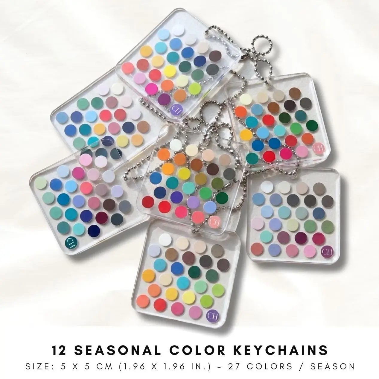 12 Seasonal Color Acrylic Keychain | Small Portable Personal Color Analysis Palette Swatch Card | Plastic Pocket Color Chart Guide & Gift