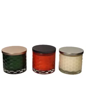 Holiday Hexagon Three Wick Jar Candle in Green Red White with Elegant Design for Festive Atmosphere Ideal for Holidays and Parties