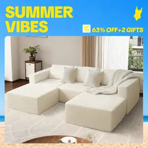 【SummerVibes】110" Modern U-Shaped Chenille Cotton Fabric Sectional Couch Set, 3-Package Shipping, Boneless Cloud Sectional Couch with Hidden Storage, Living Room Pure Compression Sponge Seating outdoorfun