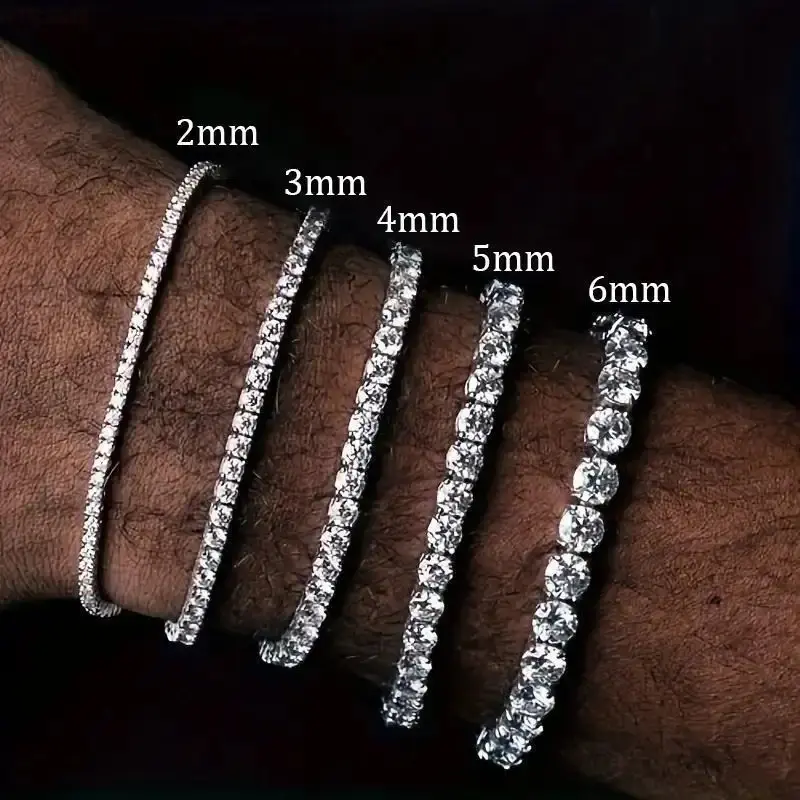 Unisex Moissanite Tennis Bracelet - VVS1 Sparkling Synthetic Stones (2-6mm)|   6-8.5" Hypoallergenic Eco-Friendly Fine Jewelry for Men & Women - Ideal Gift for Wedding/Birthday/Anniversary