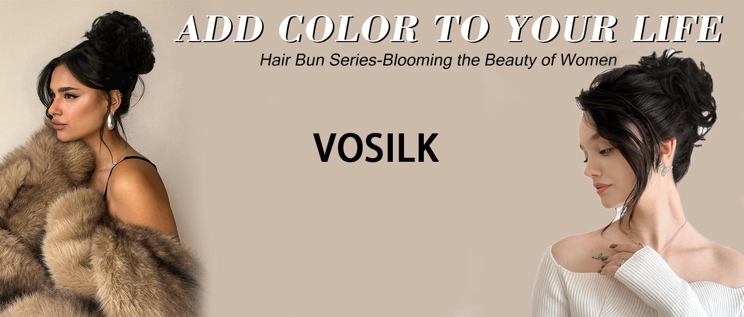 VOSILK Messy Bun Hair Piece Wavy  Natueal Curly Synthetic Updo Chignon Fake Scrunchies Ponytail Extension for Daily Women