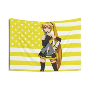 Neru, Vocaloid, Akita, American Flag, Triple Baka ,Indoor Wall Tapestries, Home Decor, Tapestry Wall Hanging, Room Decoration, Anime Lover