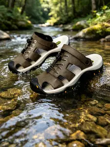 Men's Closed Toe Sandals Hiking Shoes Rubber Toe Bumper Microfiber Leather Two-Way Wear Breathable Sandals Non-Slip Cushioned Wide Width Athletic Sandals Summer Adventure Outdoor Sports Sandals Lightweight for Hiking Beach Vacation Big Size 11 12 13 14 15