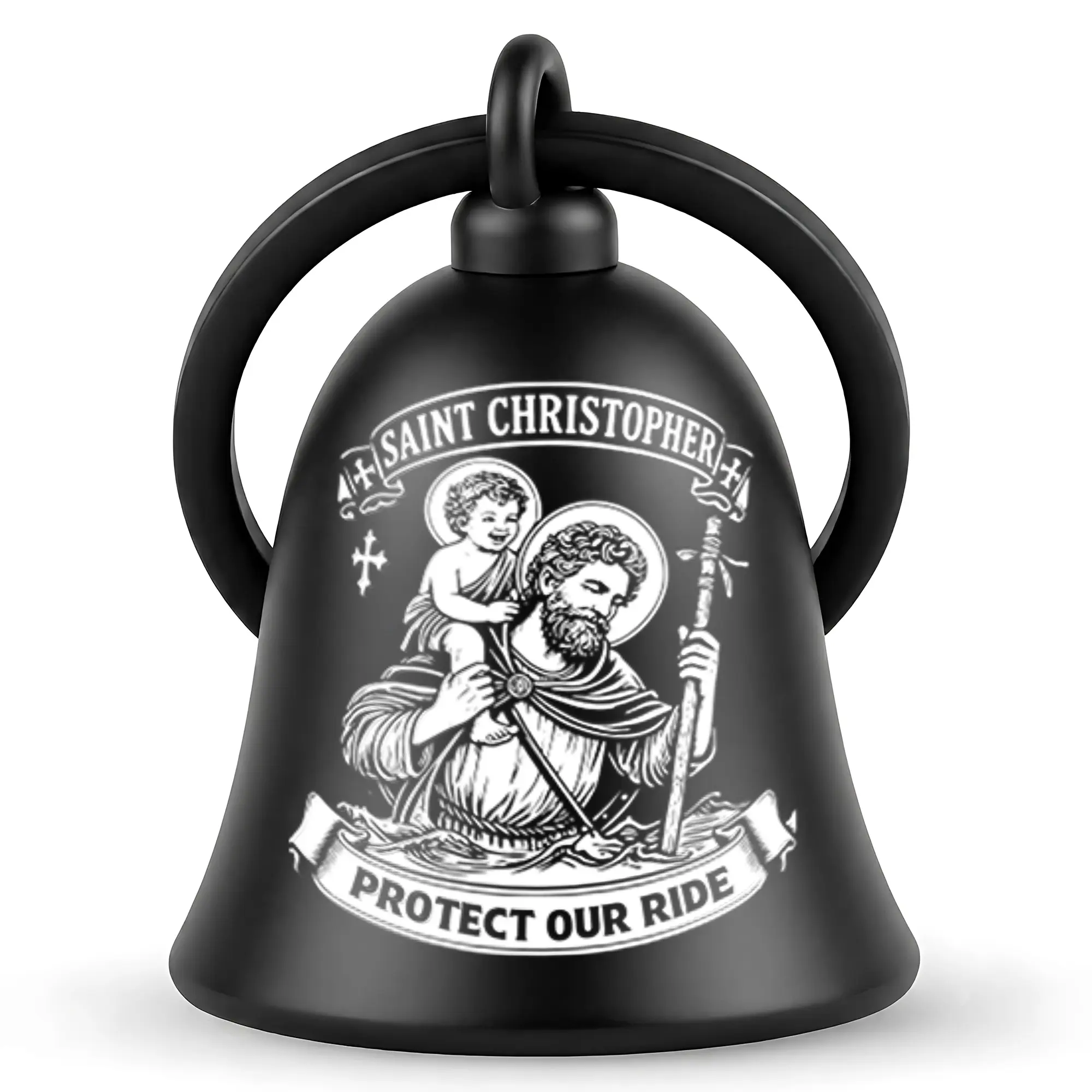 Guardian Bell Saint Christopher Motorcycle Bell | Christian Traveler Protection Design | Ride Safe Faith Biker Gift
