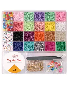 DIY Beads & Letter Beads & Tools Set, Colorful Glass Beads & Tools Set, DIY Jewelry Making Supplies for Bracelet & Necklace Making