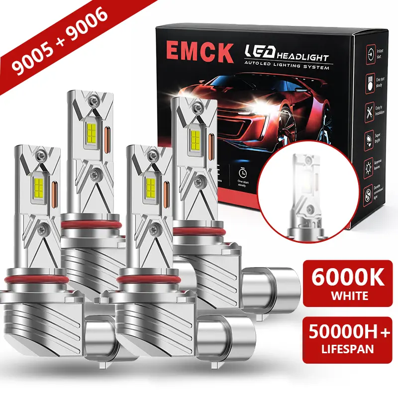 Upgraded OKCKMK Anti-Glare Car Headlights, 9005/HB3/9006/HB4 White LED Headlight Kit, 30,000 lm brightness boost (900%), 6000–6500 K cool white, plug-and-play