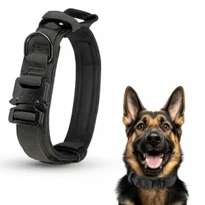 Adjustable Tactical Dog Collar High Quality Heavy Duty Nylon with Control Handle Metal Buckle for Large Breeds German Shepherd Malamute Medium Large Dogs