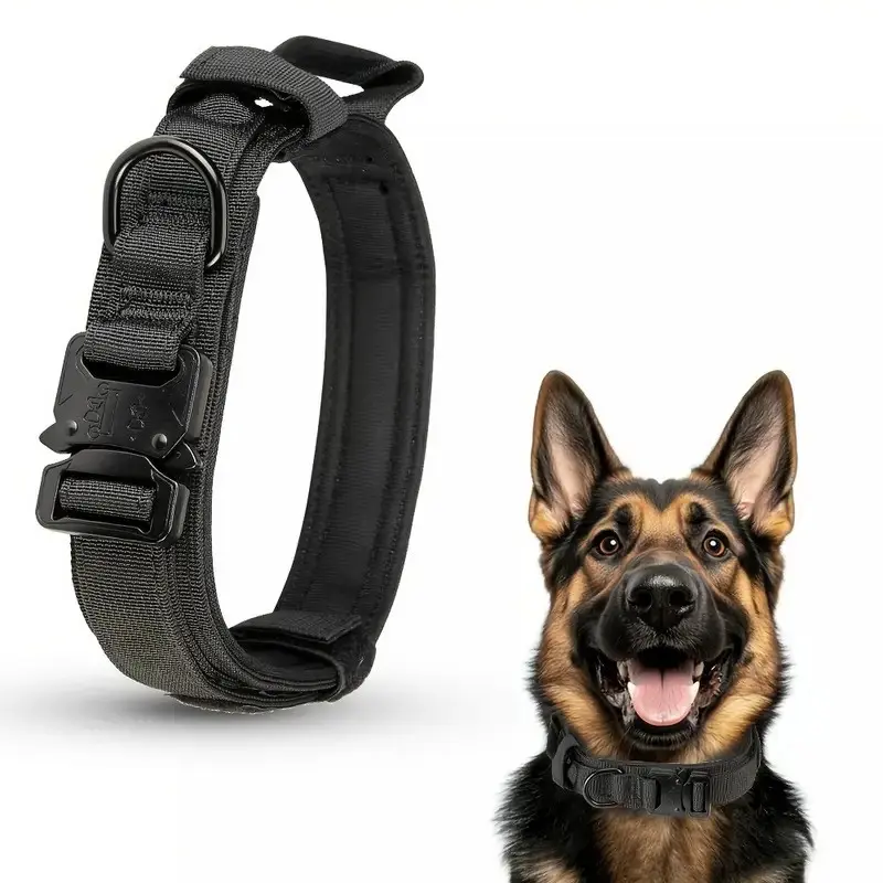 Adjustable Tactical Dog Collar High Quality Heavy Duty Nylon with Control Handle Metal Buckle Adjustable Collars for Large Breeds German Shepherd Malamute Medium Large Dogs