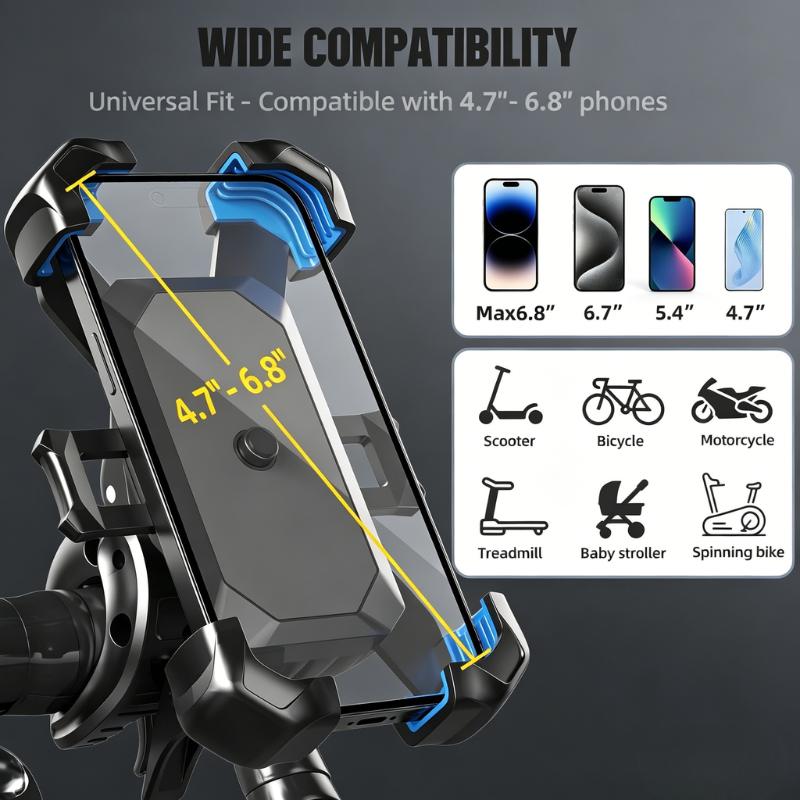 Motorcycle Phone Mount | 1s Auto Lock Anti-Drop, 360° Rotatable, Fits iPhone/Samsung 4.7-7.0" (Bike/ATV/Scooter)