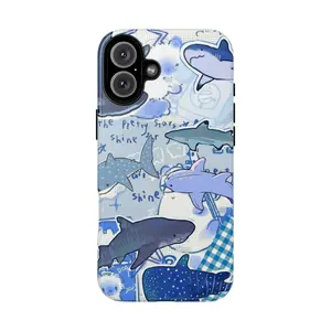 Playful Blue Phone Case with Cute Cartoon Sharks and Ocean-Themed Design, Ocean Tough Phone Case, Gift for him for her, summber vibes