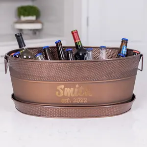 Personalized Beverage Tub with Stand - Stainless Steel Hammered Bucket Wedding Gift, Housewarming, Birthday, Anniversary, Shower, Engagement