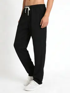 Men's casual straight leg pants, elastic drawstring waist and flat toe design, college style, simple knitted sweatpants, machine washable, suitable for gym, running, sports and daily wear - versatile for all seasons