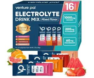 Venture Pal High Sodium Sugar Free Electrolytes Powder Packet - Hydration Packets with Vitamin, Sodium & Potassium | Zero Calories | Vegan, Keto & Paleo Friendly Electrolyte Drink Mix - 16 Sticks
