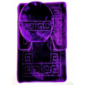 Bathroom Rugs Sets 3 count Bath  Rug Set (20"x32")/Large Contour Mats (20"x20") with Lid Cover (Purple)