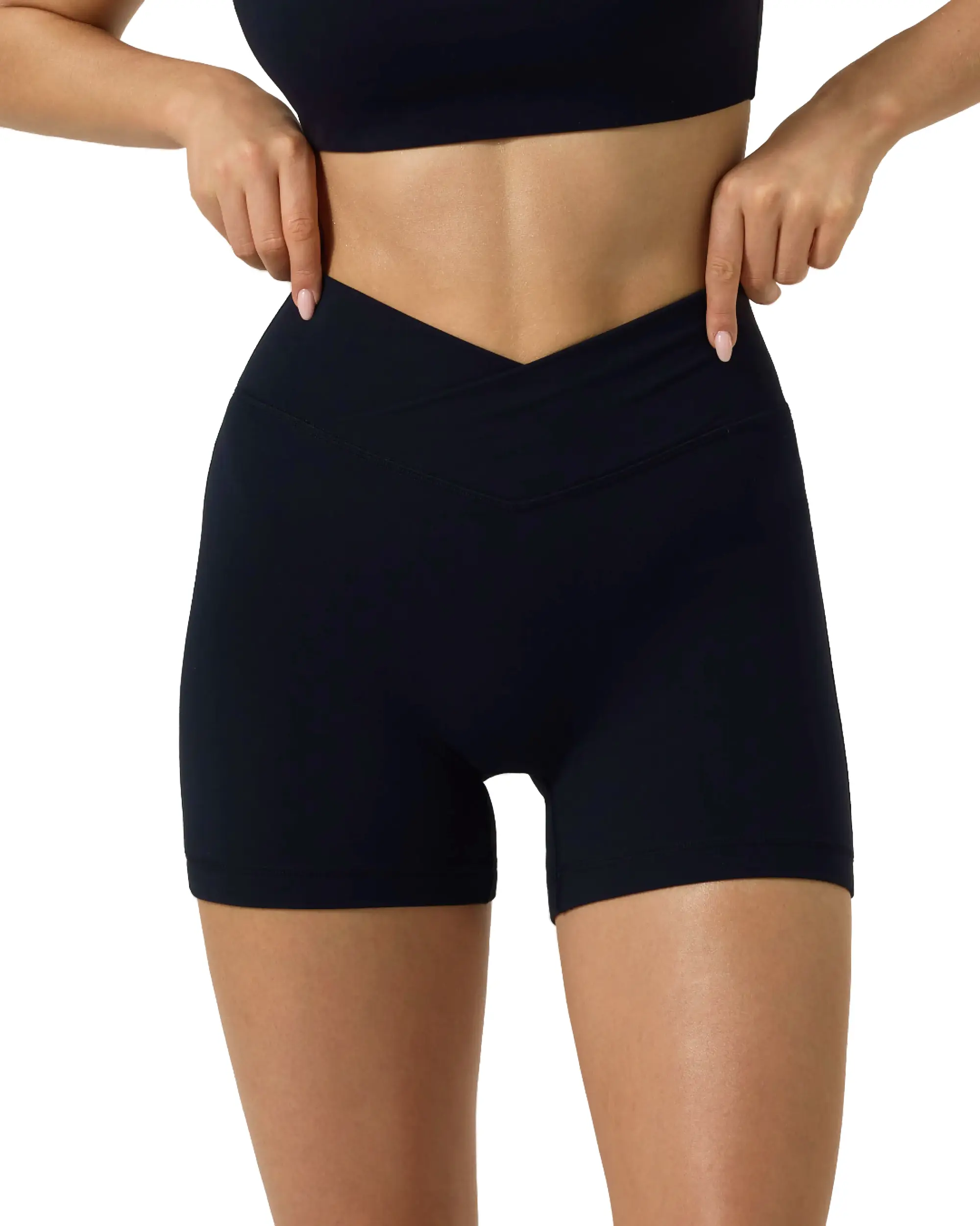PAVOI ACTIVE Sports Crossover Shorts for Women 4" - Workout V Criss Cross Waist Biker Shorts with High Waist - FlexFlow