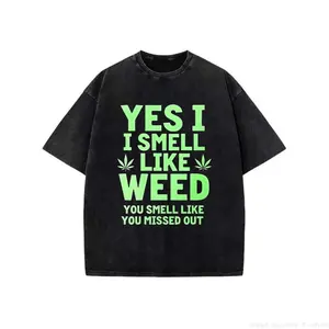 Cotton Yes I Smell Like Weed 21 Men's Graphic T-Shirt Black Neon Green Leaf Design Breathable Crew Neck Regular Fit Casual Short Sleeve Top for Summer Year Round Wear