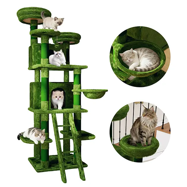 Large 70.87in Cat Tree W/2 Private Condos multi-level cat condo,3 Perches&Hanging Hammock,Skin-Friendly Short Plush&No Sharp Edges,Natural Sisal Scratching Areas,Safe & Stable for Multi-Cat Families,Kittens to Senior Cats