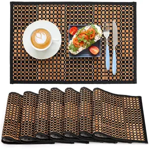 8 Pack Bamboo Placemats, Natural Anti-Slip Dining Table Mats, Heat-Resistant Place Mats, Japanese Style Washable Placemats for Dining Room, Kitchen, Restaurant, 18 x 12 Inch