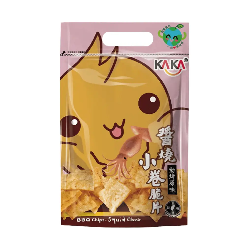 KAKA BBQ Squid Chips - 80g, BBQ Flavor Crisps & Puffed Snacks, Smoky Barbecue Crisps & Puffed Snacks