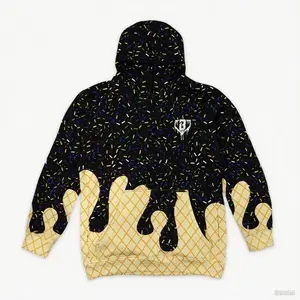 Black Ice Cream Hoodie Y2K Graphic Pullover Unisex Oversized Sweatshirt Colorful Sweet Aesthetic Streetwear Style for Men Women